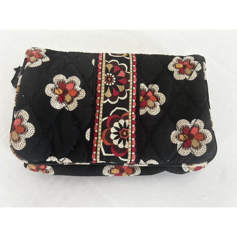 Vera Bradley Pirouette Small Wallet‎ Black Red Orange Flowers Floral 5" X 3.5"